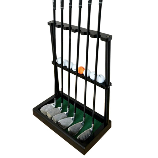 Golf Club Organizer Holds Up to 6 Clubs with Ball Storage for Indoor Golf Simulator- Black Finish